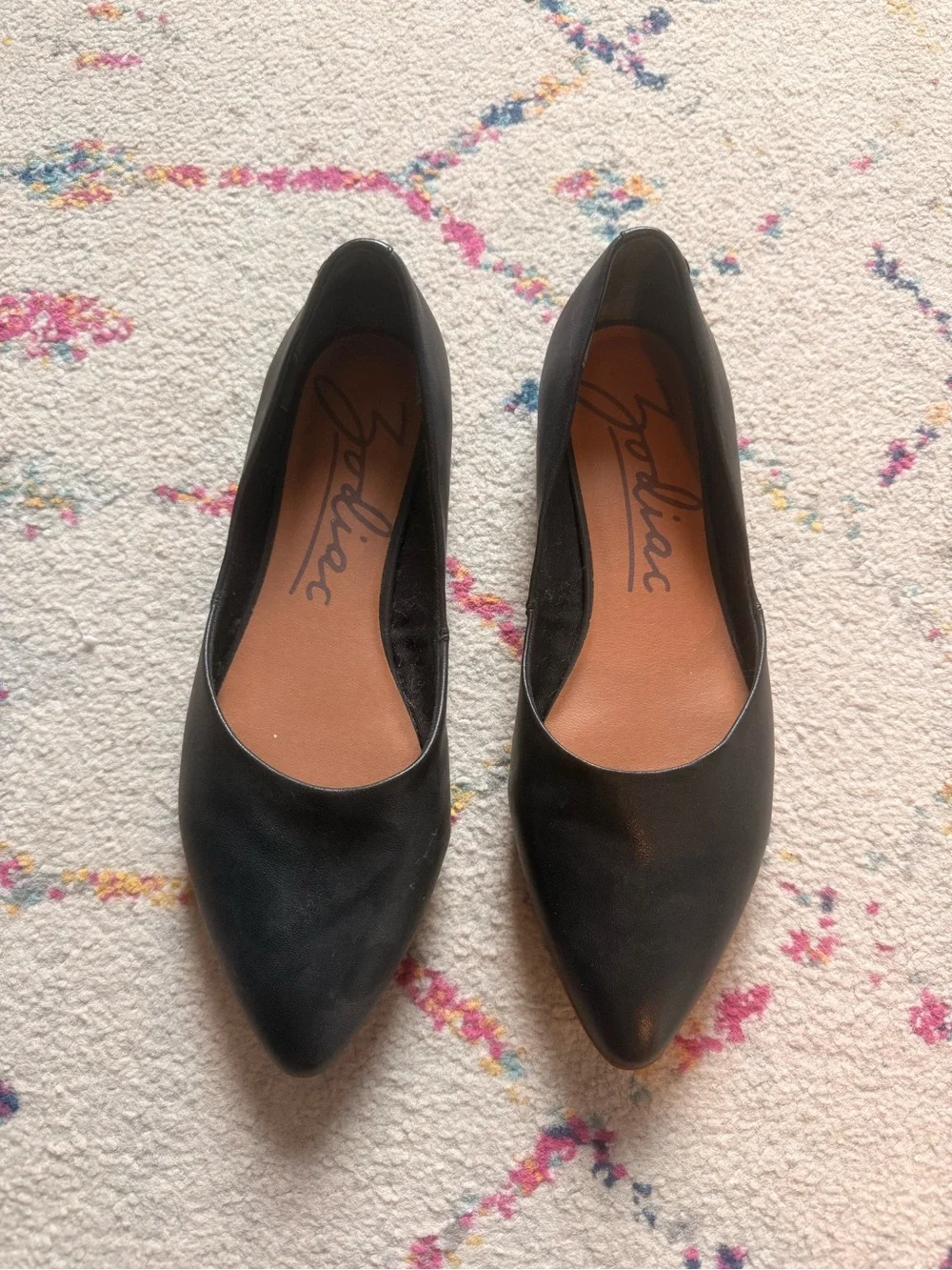 Zodiac Black Pointed Toe Leather Flats
